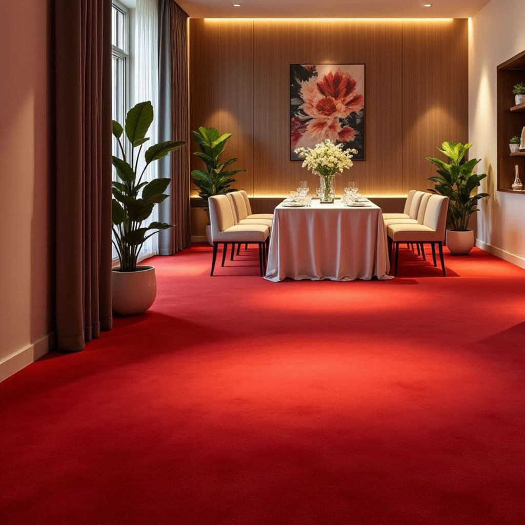 Elegant red carpet in chic dining room