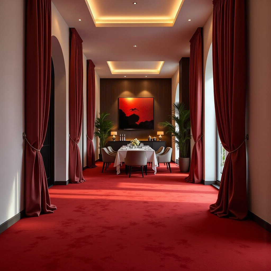 Stylish red carpet decoration for dining room