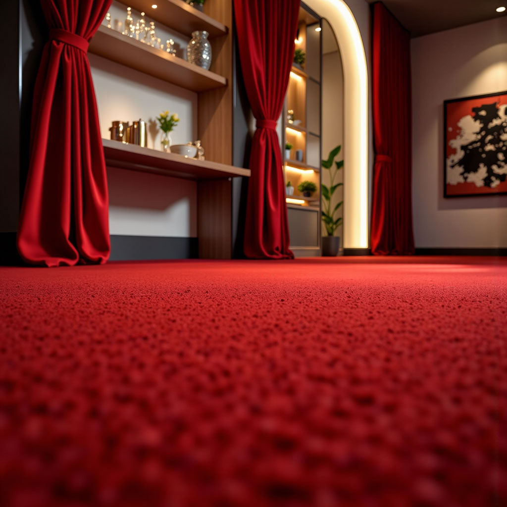 Large red carpet for dining area